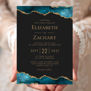 Invitation Mariage Classique Turquoise Agate Or Foncé