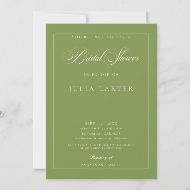 Invitation Mariage Classique Vert Ivoire Calligraphie Baby Sh (Devant)