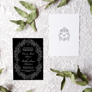 Invitation Mariage classique victorien noir et blanc