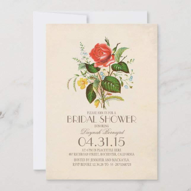 Invitation mariage classique vintage avec fleurs à l'aquarell (Devant)
