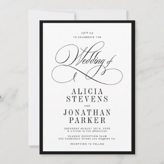 Invitation Mariage classique vintage calligraphie vieil argen