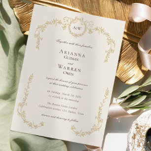 Invitation Mariage classique vintage or monogramme