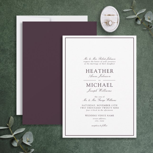 Invitation Mariage classique violet traditionnel (Créateur téléchargé)