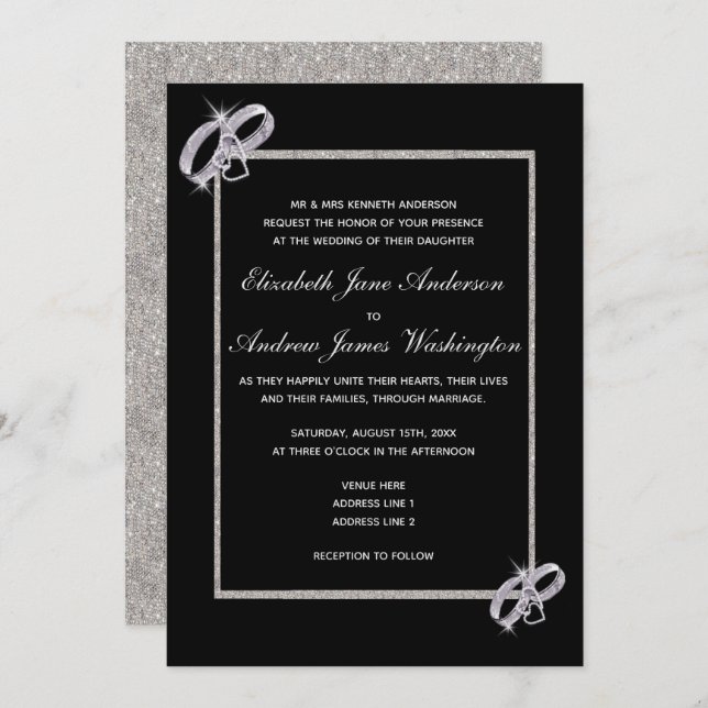 Invitation Mariage Classy Diamond Mariage Argent (Devant / Derrière)