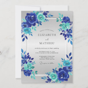Invitation Mariage Cobalt Aqua Bloom