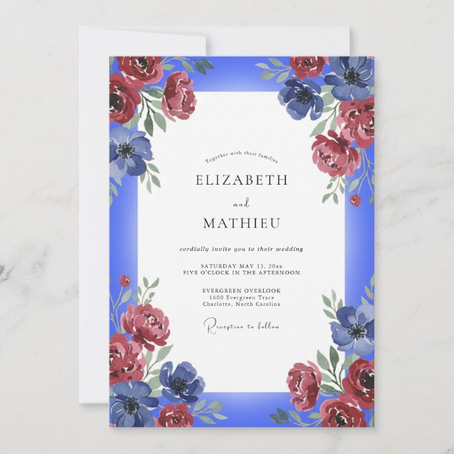 Invitation Mariage Cobalt Bourgogne Rose (Devant)