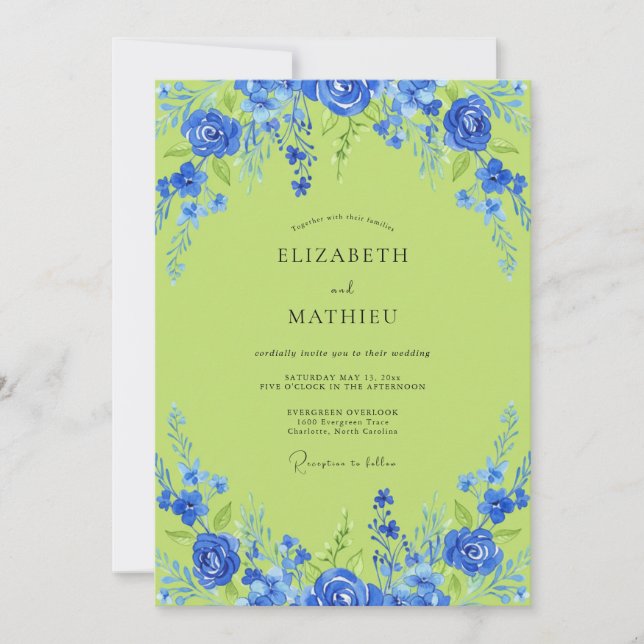 Invitation Mariage Cobalt Lime Fleur (Devant)