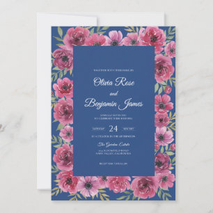 Invitation Mariage Cobalt Magenta Guirlande