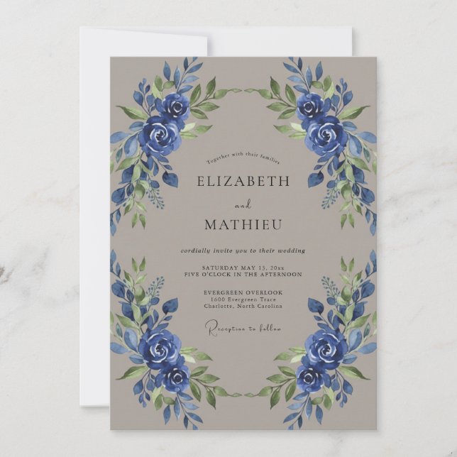 Invitation Mariage Cobalt Rose Taupe (Devant)