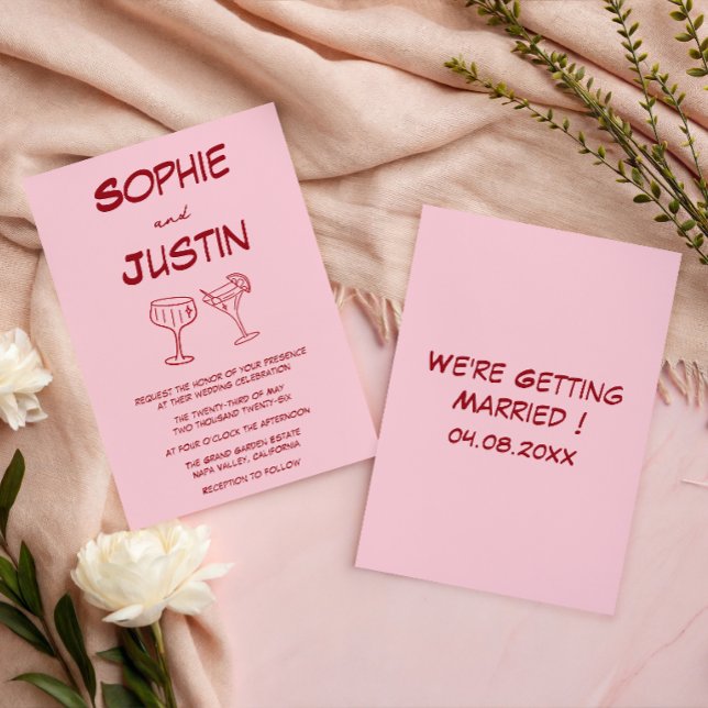 Invitation Mariage Cocktail Minimaliste Rose Moderne (Créateur téléchargé)
