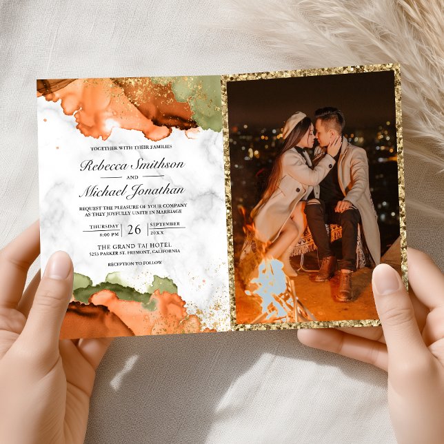 Invitation Mariage Code QR à l'encre abstraite en terre cuite (Créateur téléchargé)