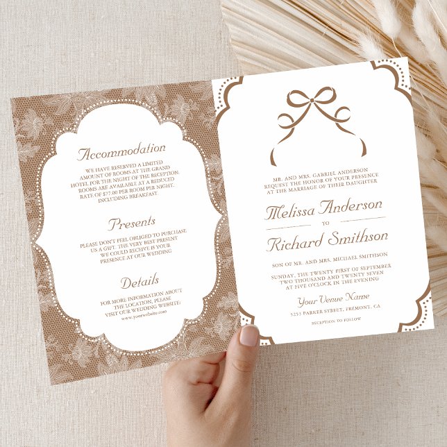 Invitation Mariage Code QR à nœud coquette en dentelle blanch (Créateur téléchargé)