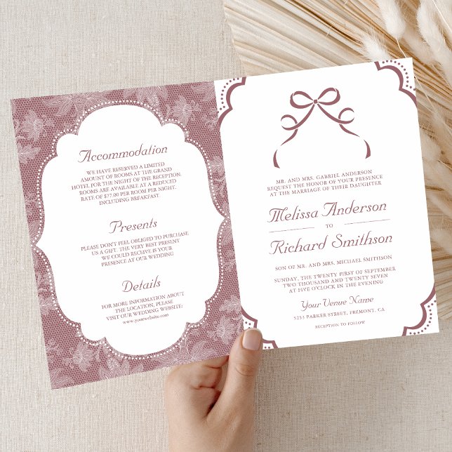 Invitation Mariage Code QR à nœud Coquette en dentelle blanch (Créateur téléchargé)