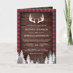 Invitation Mariage Code QR Andouiller à carreaux rouges Bois 