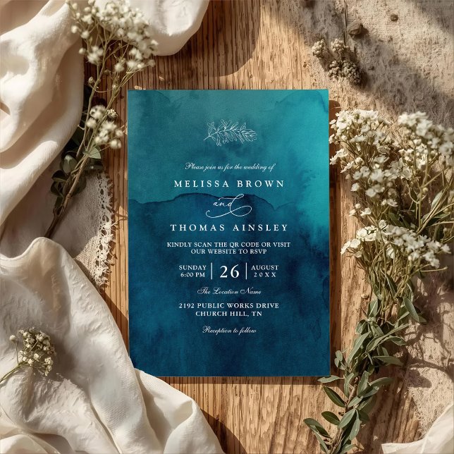 Invitation Mariage Code QR Aquarelle Océan Plage Moody (Créateur téléchargé)
