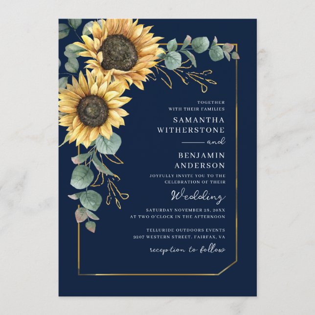 Invitation Mariage Code QR Aquarelle Tournesol Floral (Devant)
