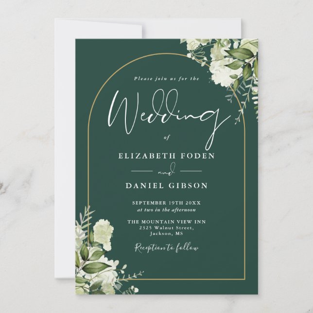 Invitation Mariage Code QR Arche Émeraude de Verdure en Or (Devant)