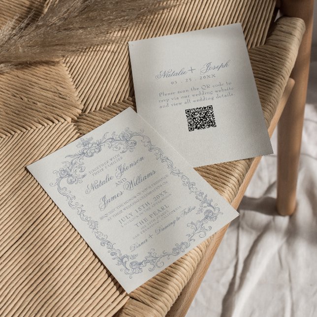 Invitation Mariage Code QR Argent Vieilli à l'ancienne (Créateur téléchargé)