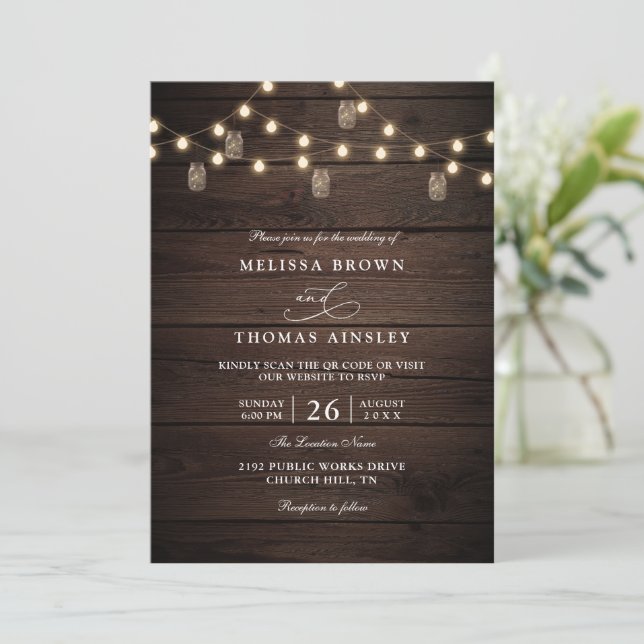 Invitation Mariage code QR automne boho moderne en bois rusti (Debout devant)