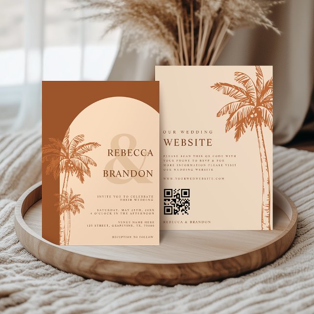 Invitation Mariage Code QR Bohème Plage Terre Cuite (Créateur téléchargé)