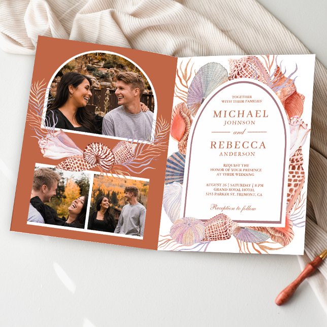 Invitation Mariage Code QR Bohème Rustique Nautilus (Créateur téléchargé)