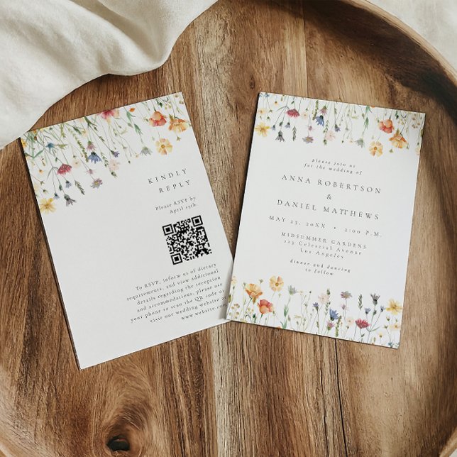 Invitation Mariage code QR Boho printemps fleur sauvage (Créateur téléchargé)