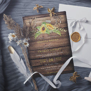 Invitation Mariage Code QR Bois de Grange Tournesols Bois de
