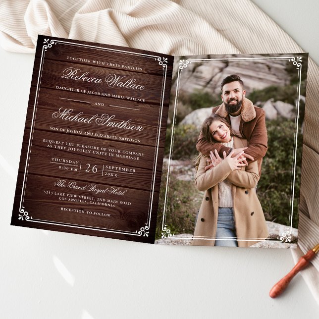 Invitation Mariage Code QR Bois Grange Rustique Photo Minimal (Créateur téléchargé)