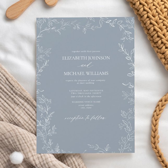 Invitation Mariage Code QR Botanique Bleu Poussiéreux (Créateur téléchargé)