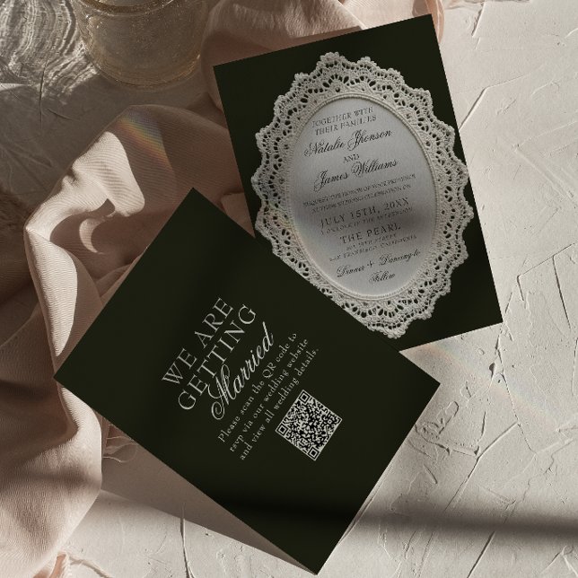 Invitation Mariage Code QR Broderie Anglaise Noir Et Blanc Vi (Créateur téléchargé)