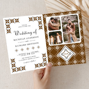 Invitation Mariage Code QR Broderie Ukrainienne Noir Marron