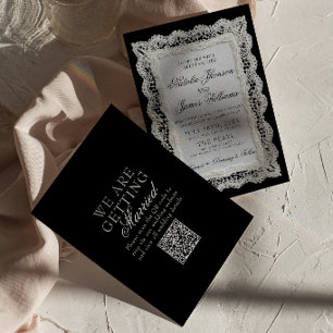 Invitation Mariage Code QR Brun Chocolat Dentelle Vieille For