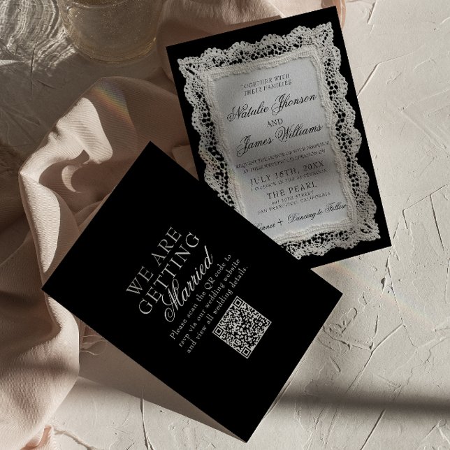 Invitation Mariage Code QR Brun Chocolat Dentelle Vieille For (Créateur téléchargé)