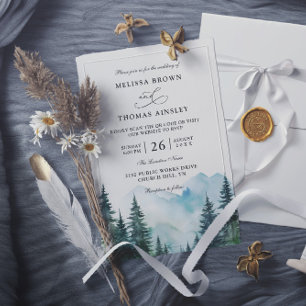 Invitation Mariage Code QR Budget Arbres Pins Rustique Montag
