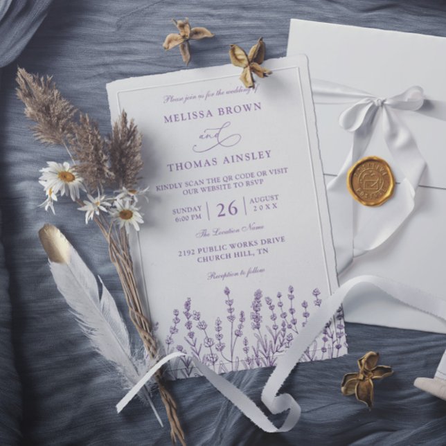 Invitation Mariage code QR budget floral lavande violet (Créateur téléchargé)
