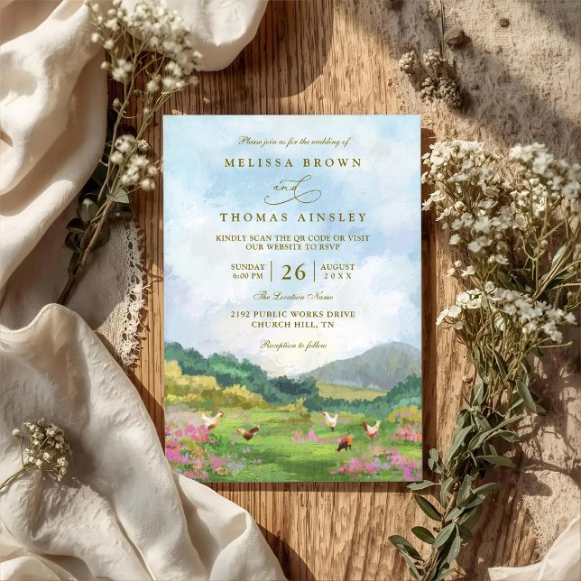 Invitation Mariage Code QR Campagne Grange Western Rustique (Créateur téléchargé)