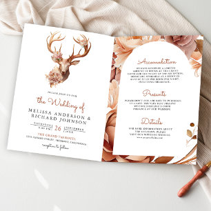 Invitation Mariage code QR cerf floral terracotta bohème