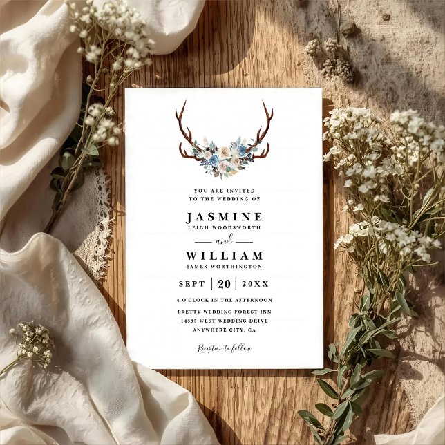 Invitation Mariage Code QR Cerf Rustique Boho Floral (Créateur téléchargé)