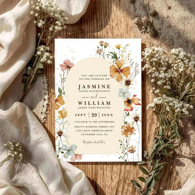 Invitation Mariage Code QR Chic Arc de Prairie Fleurs Sauvage (Créateur téléchargé)