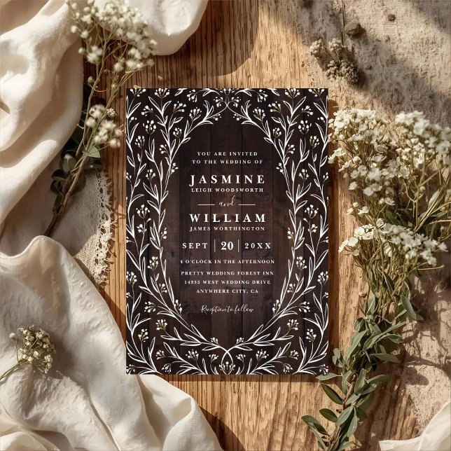 Invitation Mariage Code QR Chic Floral Boho Bois Grange Rusti (Créateur téléchargé)