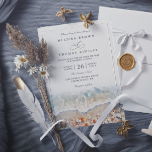 Invitation Mariage Code QR Chic Plage Coquillage Aquarelle Ru