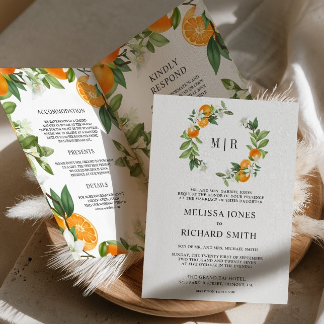 Invitation Mariage Code QR Citrus Orange Tangerine Rustique (Créateur téléchargé)