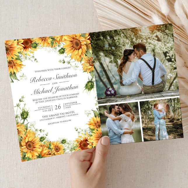 Invitation Mariage Code QR Collage Photo de Tournesols Rustiq (Créateur téléchargé)