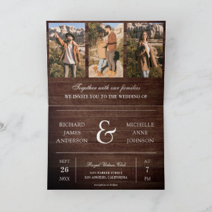 Invitation Mariage Code QR Collage Photo Minimal Bois