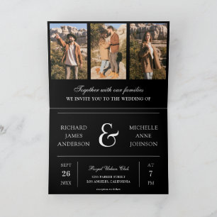 Invitation Mariage Code QR Collage Photo Minimal Noir