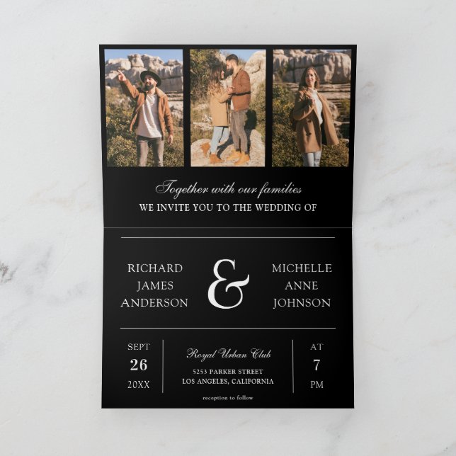 Invitation Mariage Code QR Collage Photo Minimal Noir (Intérieur)