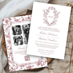 Invitation Mariage Code QR Crête Chinoiserie Rose Poussiéreus