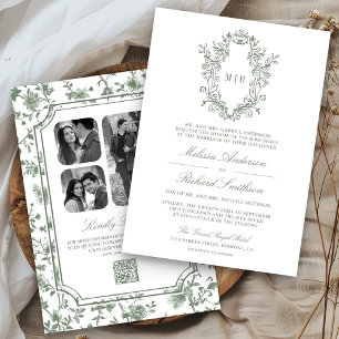 Invitation Mariage Code QR Crête Chinoiserie Verte Sauge Blan