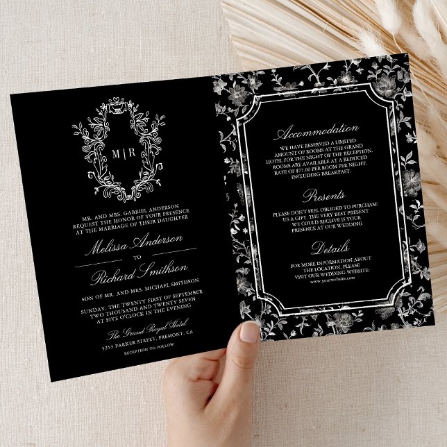 Invitation Mariage Code QR Crête de Chinoiserie Noire (Créateur téléchargé)