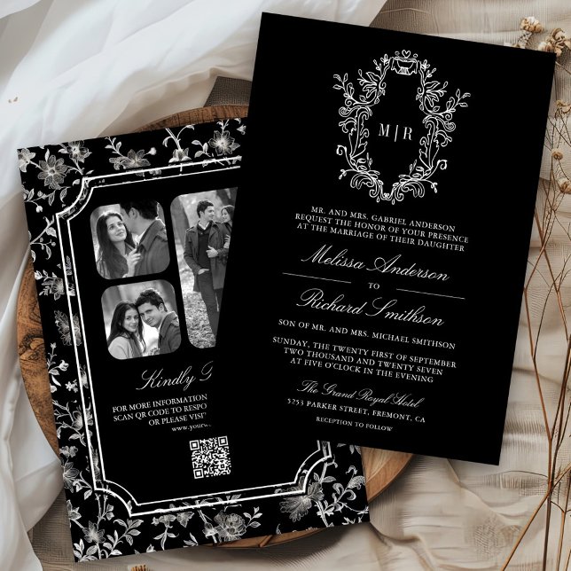 Invitation Mariage Code QR Crête de Chinoiserie Noire (Créateur téléchargé)